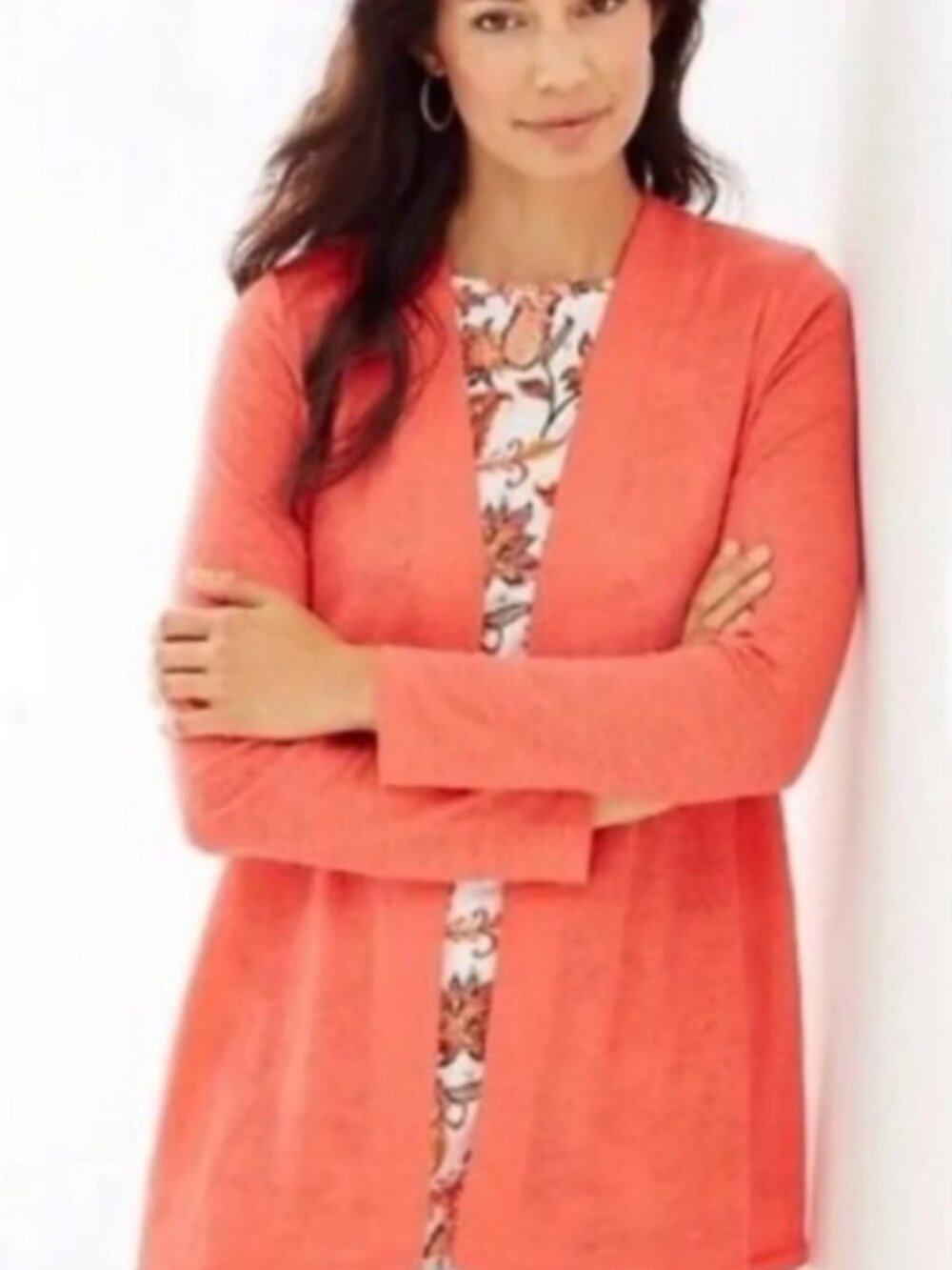 J. Jill Coral Open-Front Lightweight Cardigan X-Small Love Linen Lagenlook